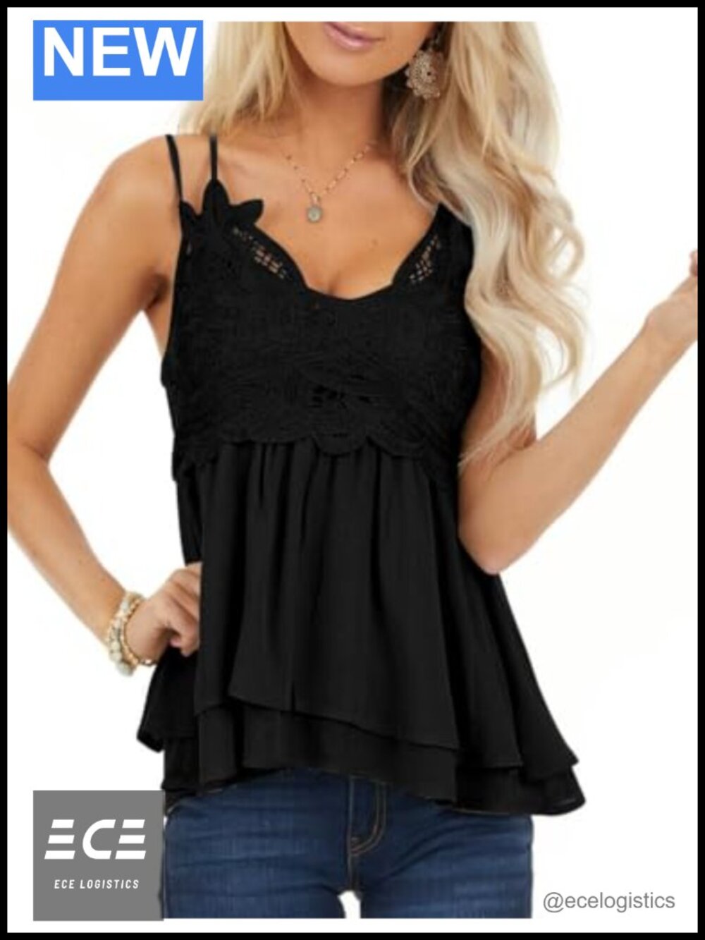 Lace Chiffon Spaghetti Strap Cami Sleeveless Tank Top Babydoll